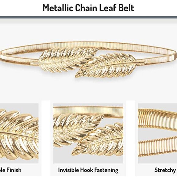🍃 Leaf Buckle Stretchy Elastic Gold/Silver Metal Dress Belt SIZE XS – XXL NEW - Picture 10 of 16